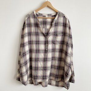 Old Navy NWOT Women's Mandarin Collar Plaid Top, Purple/Tan, Size XXL